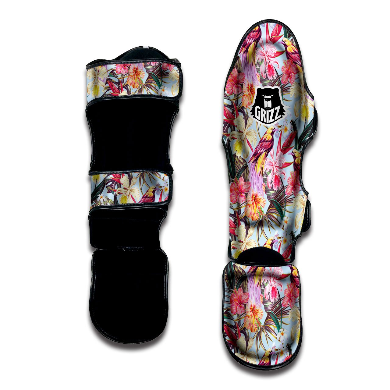 Hawaiian Pink Hibiscus Print Pattern Muay Thai Shin Guards-grizzshop