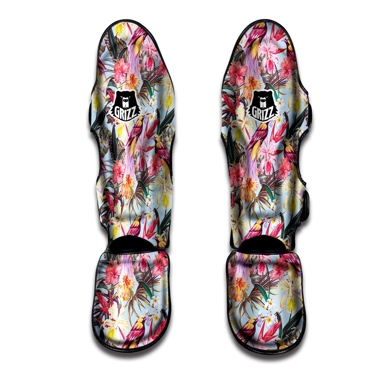 Hawaiian Pink Hibiscus Print Pattern Muay Thai Shin Guards-grizzshop