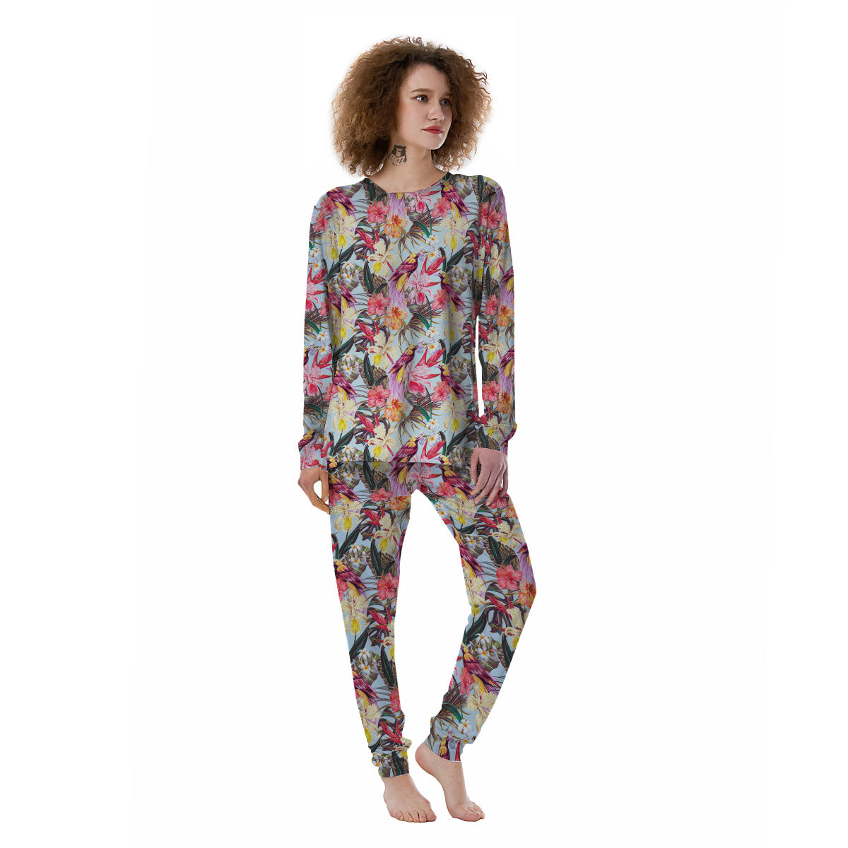 Hawaiian Pink Hibiscus Print Pattern Women's Pajamas-grizzshop