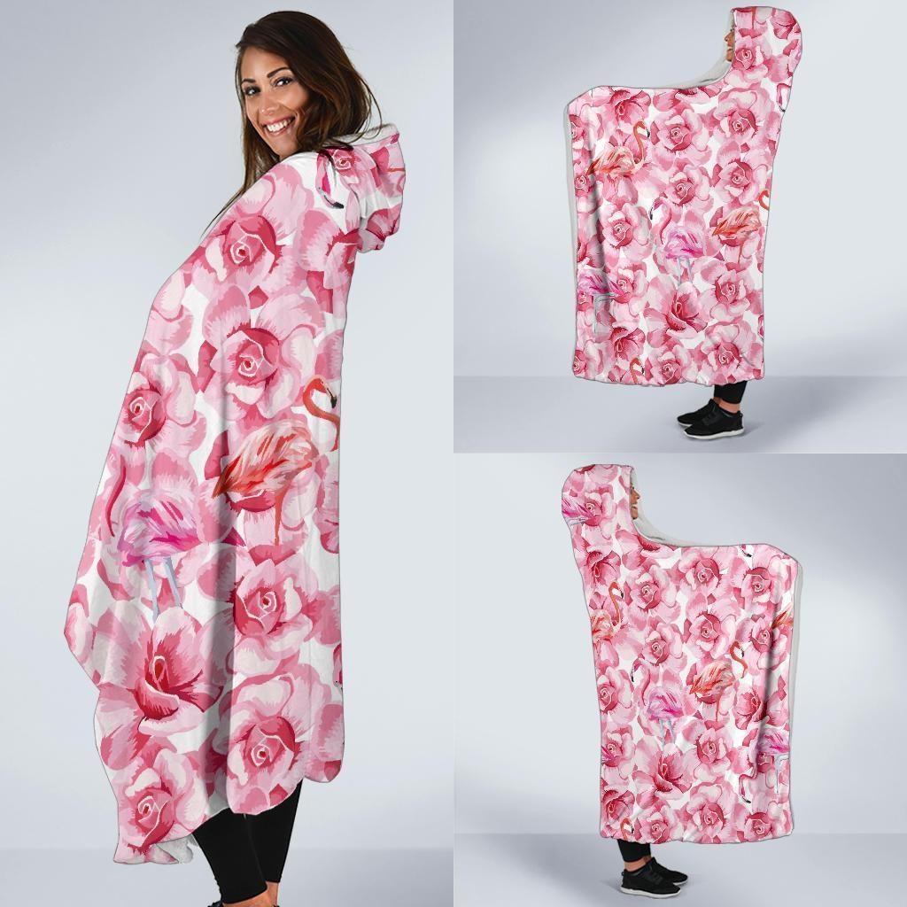 Hawaiian Tropical Flamingo Floral Pattern Print Hooded Blanket-grizzshop