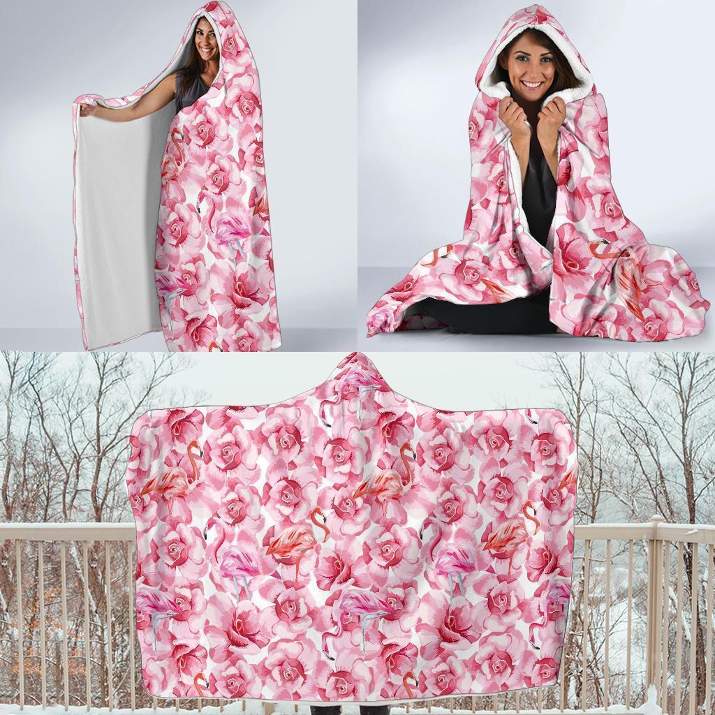 Hawaiian Tropical Flamingo Floral Pattern Print Hooded Blanket-grizzshop