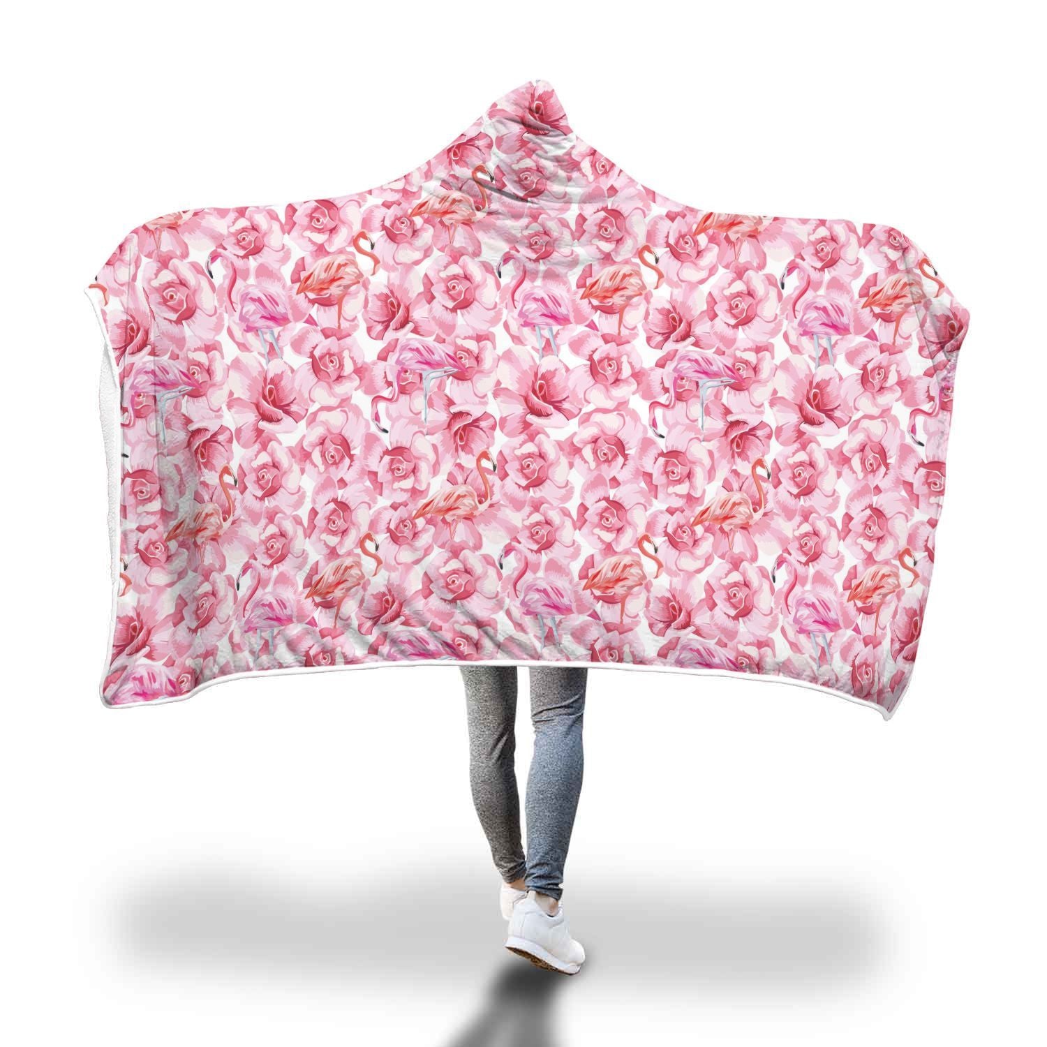 Hawaiian Tropical Flamingo Floral Pattern Print Hooded Blanket-grizzshop