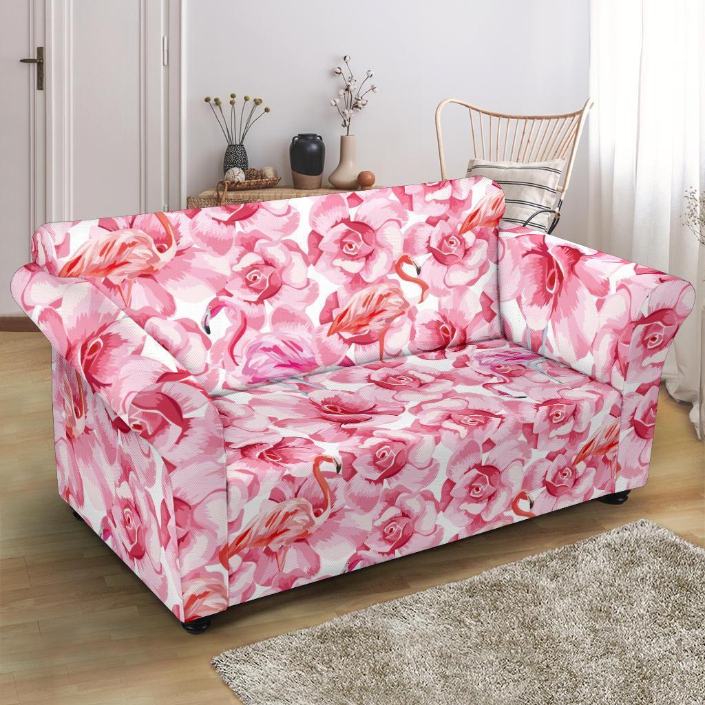 Hawaiian Tropical Flamingo Floral Pattern Print Loveseat Cover-grizzshop