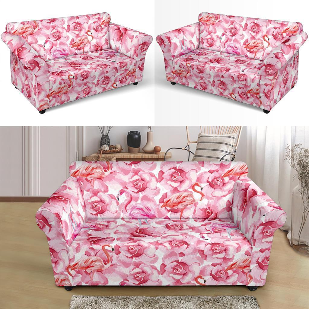 Hawaiian Tropical Flamingo Floral Pattern Print Loveseat Cover-grizzshop