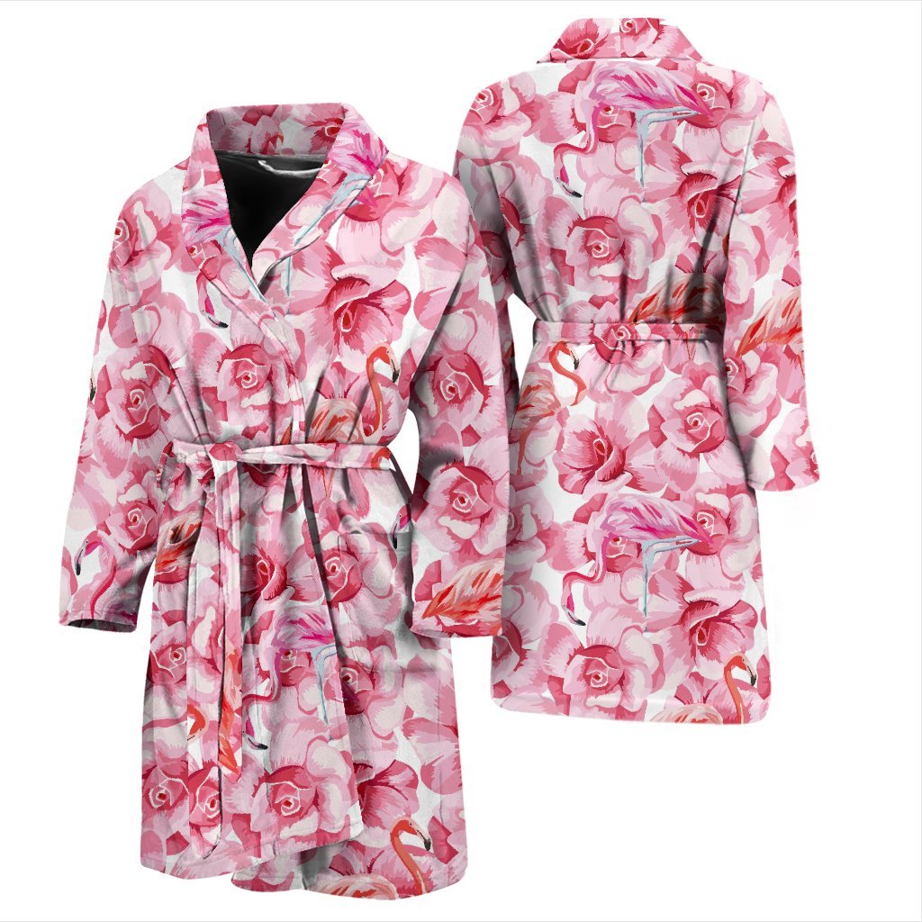 Hawaiian Tropical Flamingo Floral Pattern Print Men Long Robe-grizzshop