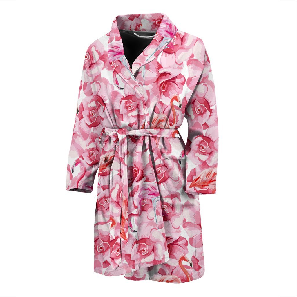 Hawaiian Tropical Flamingo Floral Pattern Print Men Long Robe-grizzshop