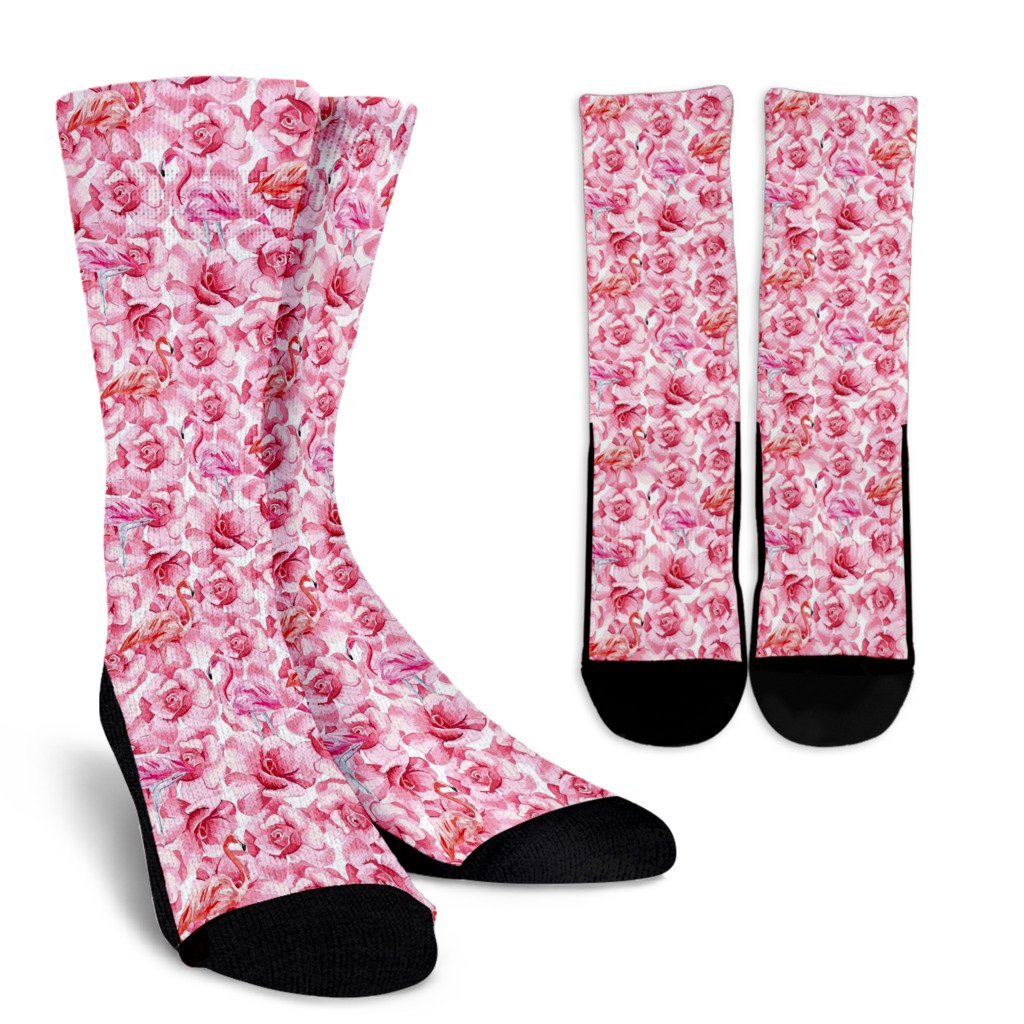 Hawaiian Tropical Flamingo Floral Pattern Print Unisex Crew Socks-grizzshop