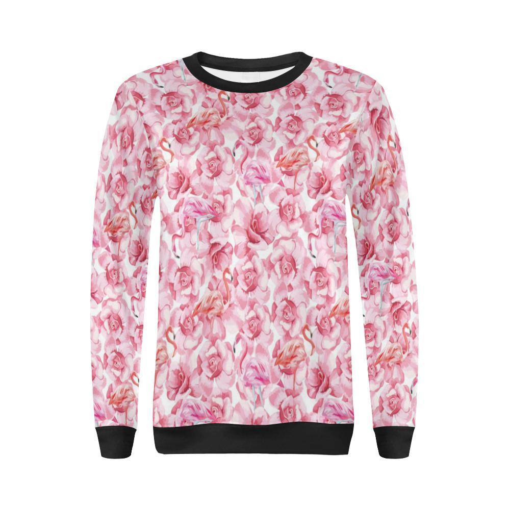 Hawaiian Tropical Flamingo Floral Pattern Print Women Crewneck Sweatshirt-grizzshop