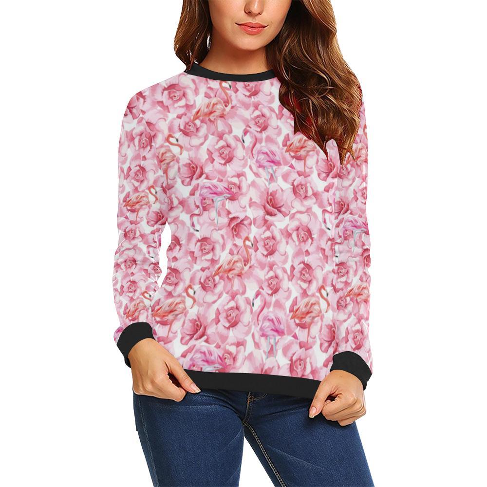 Hawaiian Tropical Flamingo Floral Pattern Print Women Crewneck Sweatshirt-grizzshop