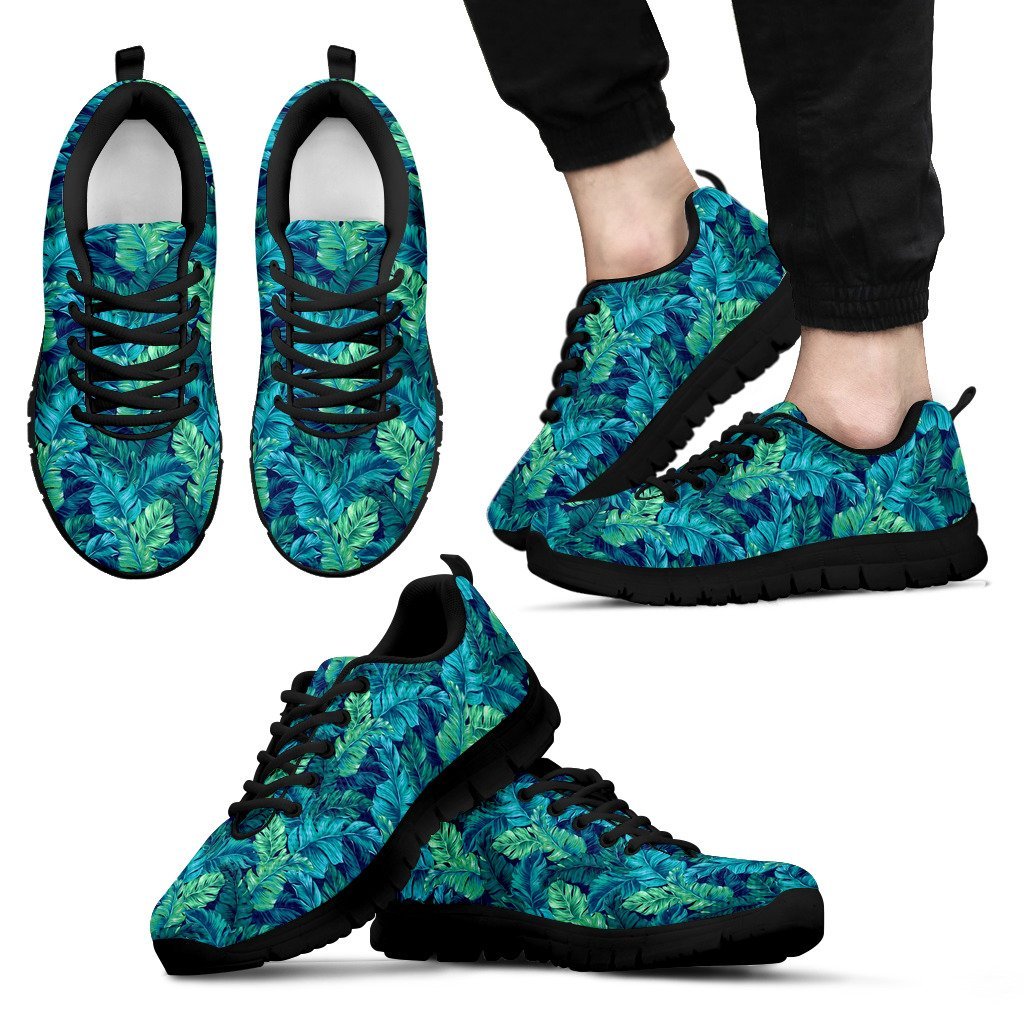 Hawaiian Tropical Palm Leaves Pattern Print Black Sneaker Shoes For Men Women-grizzshop