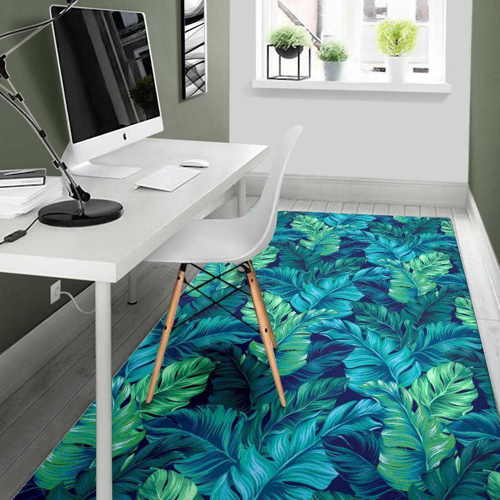 Hawaiian Tropical Palm Leaves Pattern Print Floor Mat-grizzshop