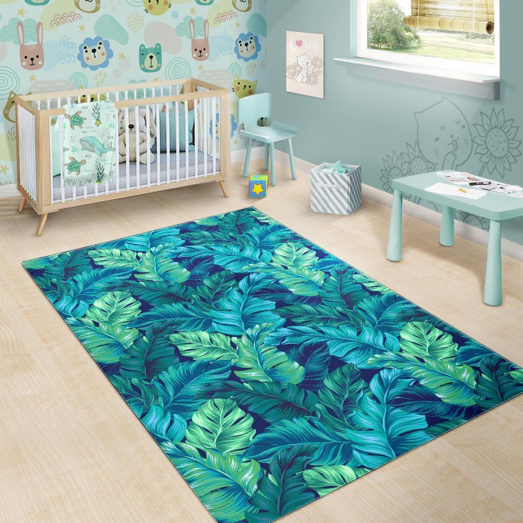 Hawaiian Tropical Palm Leaves Pattern Print Floor Mat-grizzshop