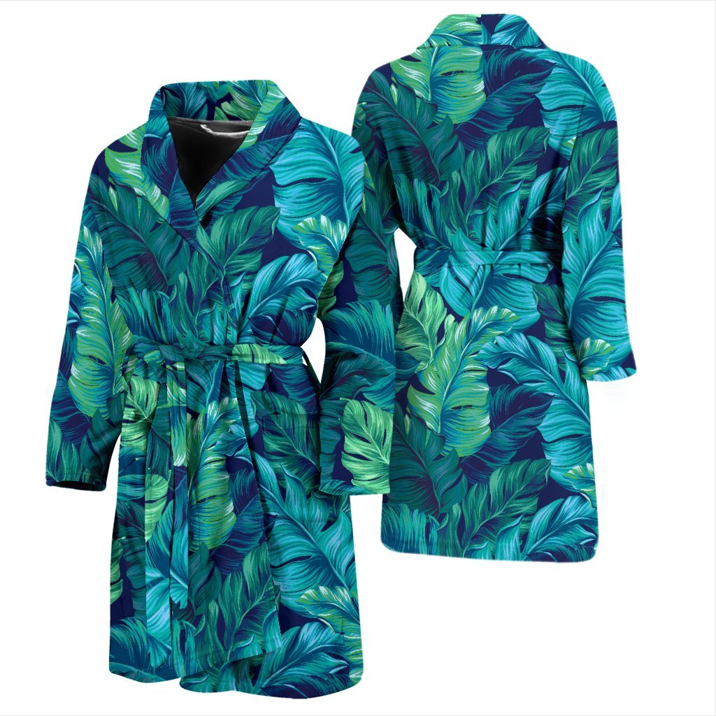 Hawaiian Tropical Palm Leaves Pattern Print Men Long Robe-grizzshop