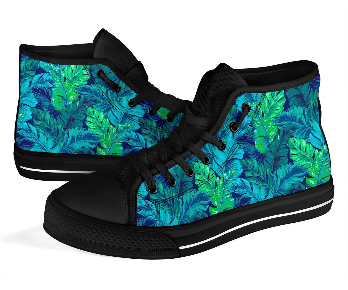 Hawaiian Tropical Palm Leaves Pattern Print Men Women's High Top Shoes-grizzshop