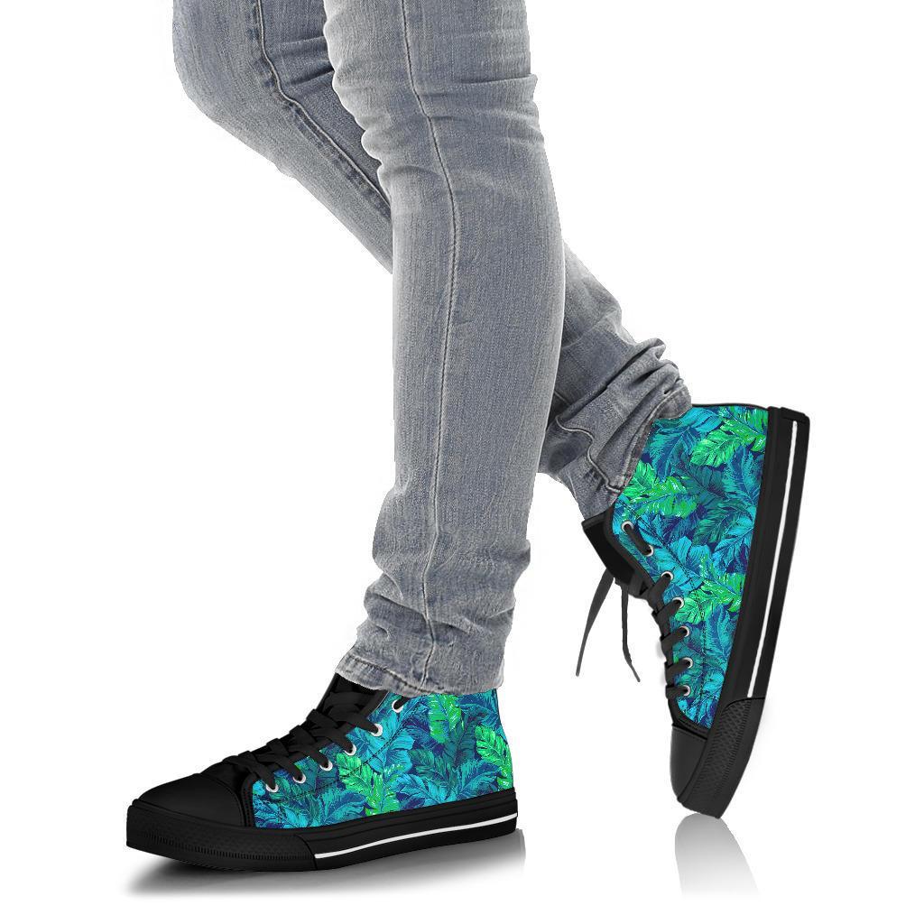 Hawaiian Tropical Palm Leaves Pattern Print Men Women's High Top Shoes-grizzshop