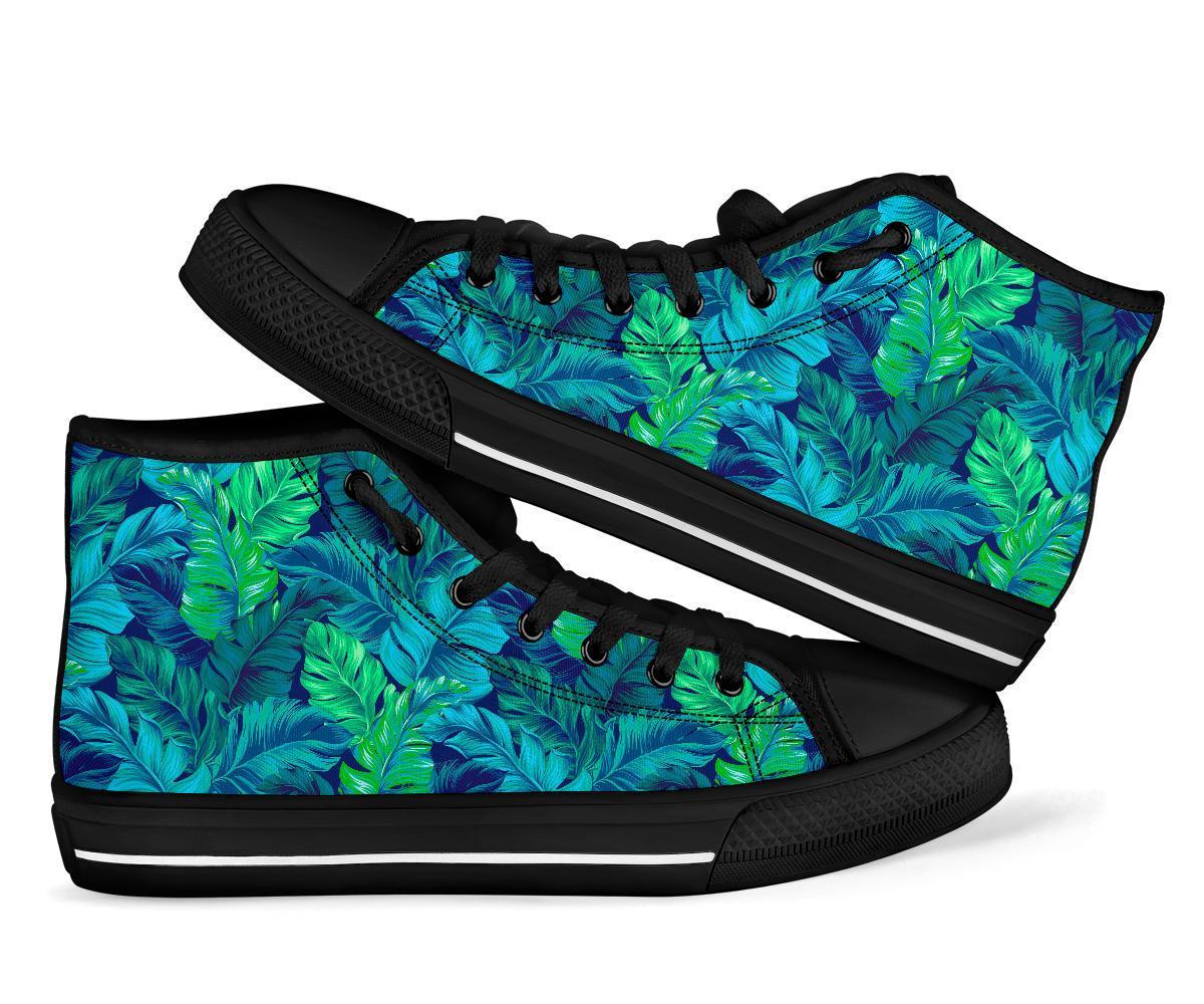 Hawaiian Tropical Palm Leaves Pattern Print Men Women's High Top Shoes-grizzshop