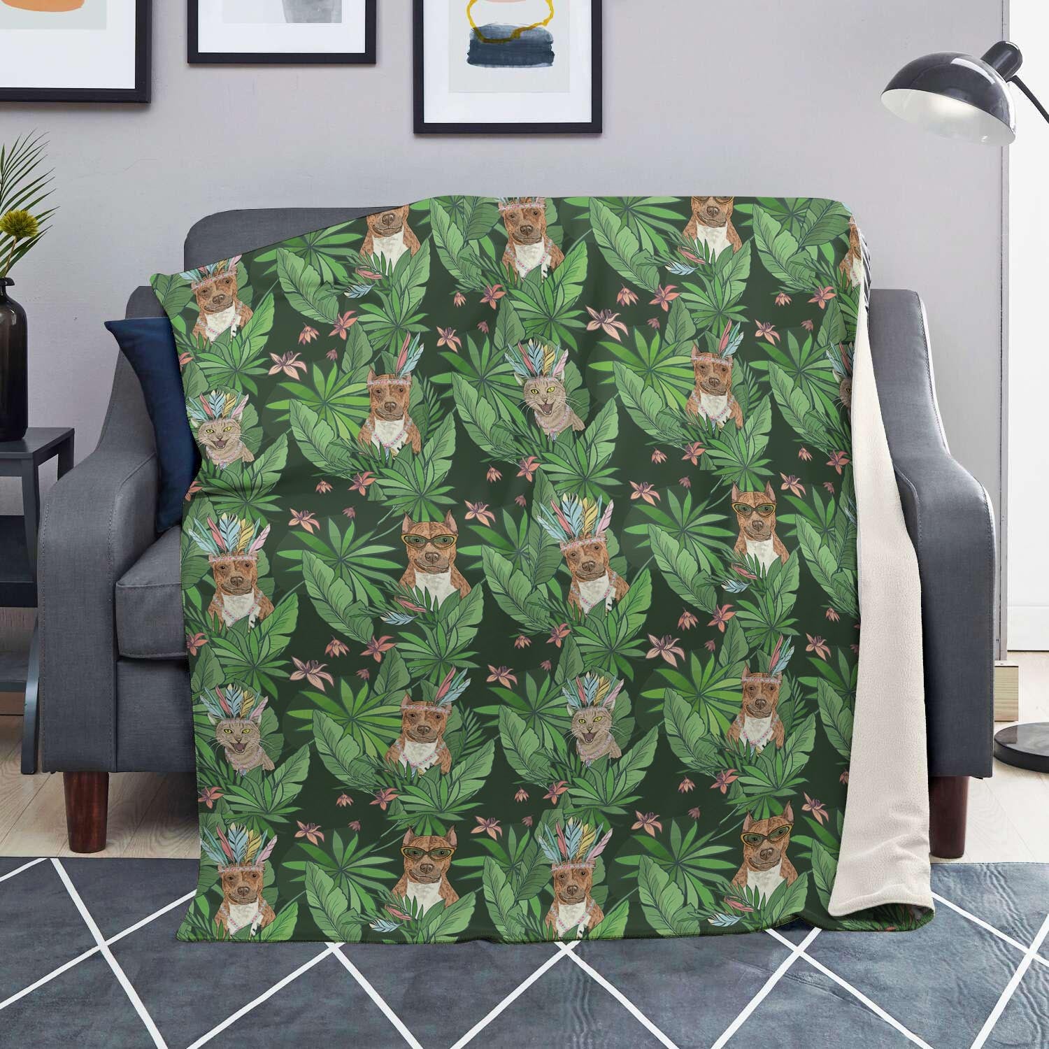 Hawaiian Tropical Pitbull Blanket-grizzshop