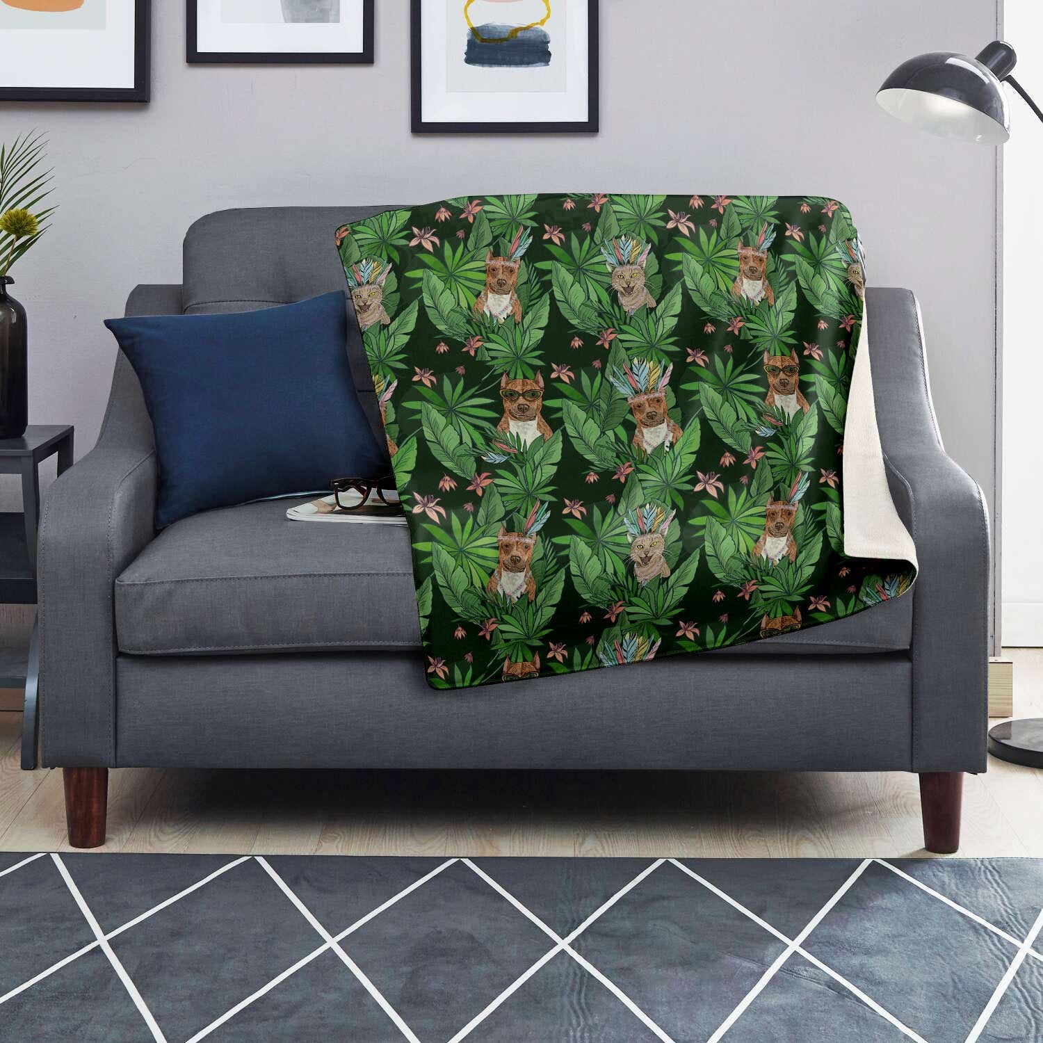 Hawaiian Tropical Pitbull Blanket-grizzshop