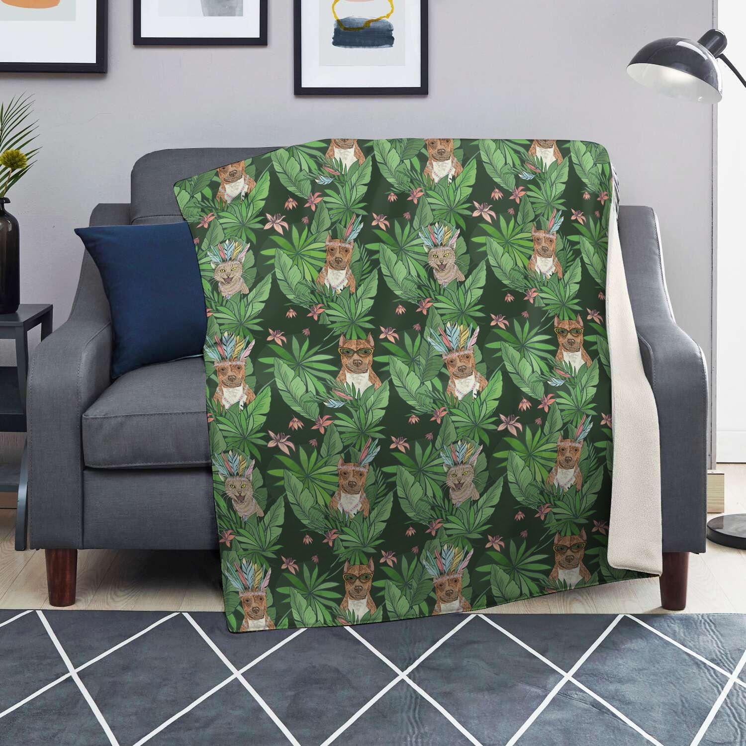 Hawaiian Tropical Pitbull Blanket-grizzshop