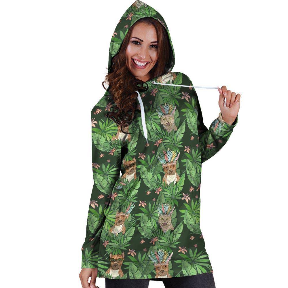 Hawaiian Tropical Pitbull Hoodie Dress-grizzshop