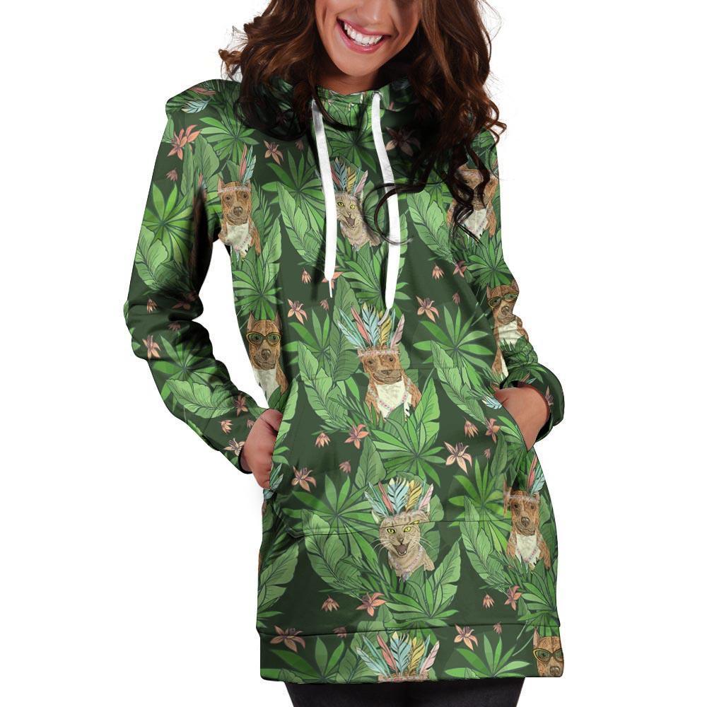 Hawaiian Tropical Pitbull Hoodie Dress-grizzshop