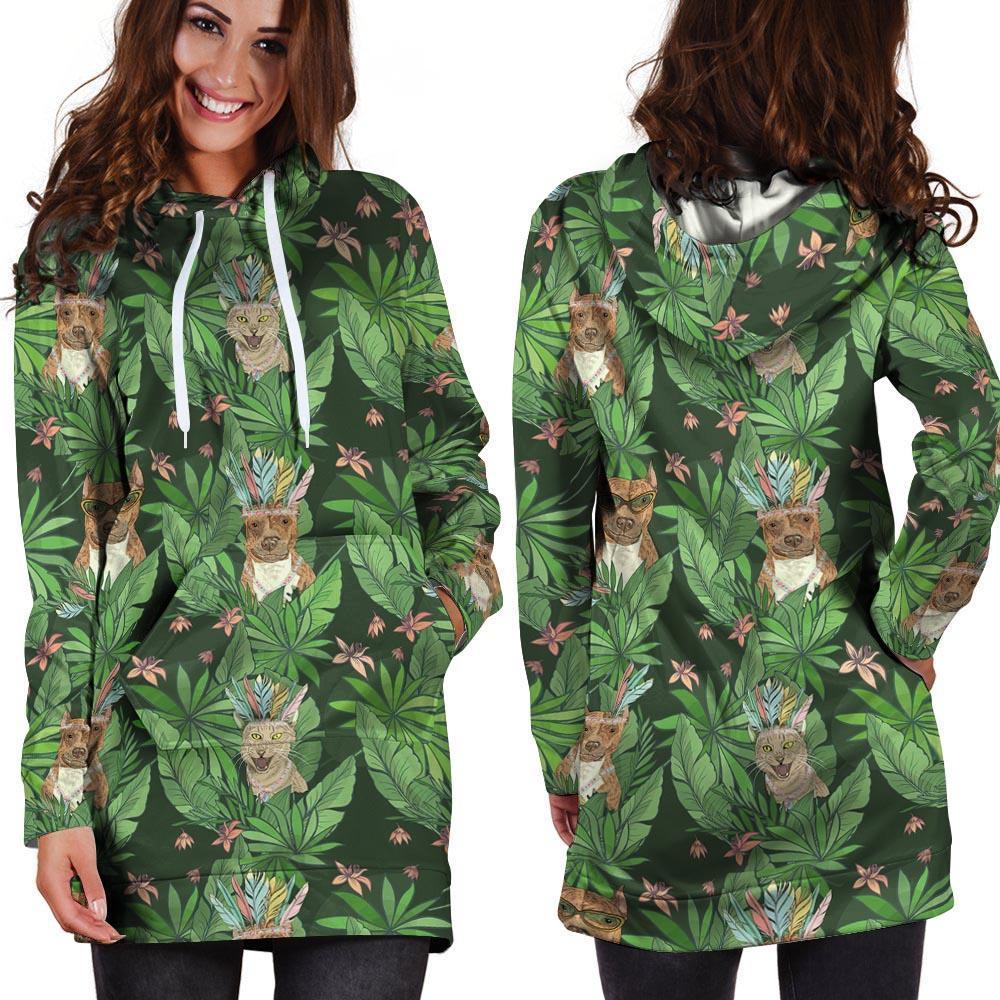 Hawaiian Tropical Pitbull Hoodie Dress-grizzshop