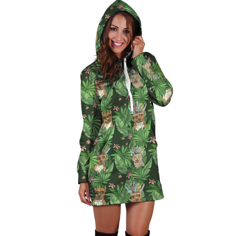 Hawaiian Tropical Pitbull Hoodie Dress-grizzshop