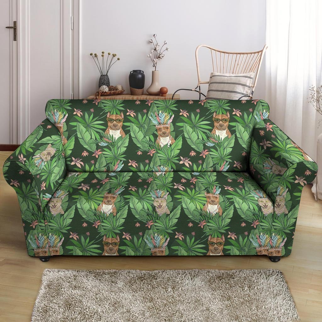 Hawaiian Tropical Pitbull Loveseat Cover-grizzshop