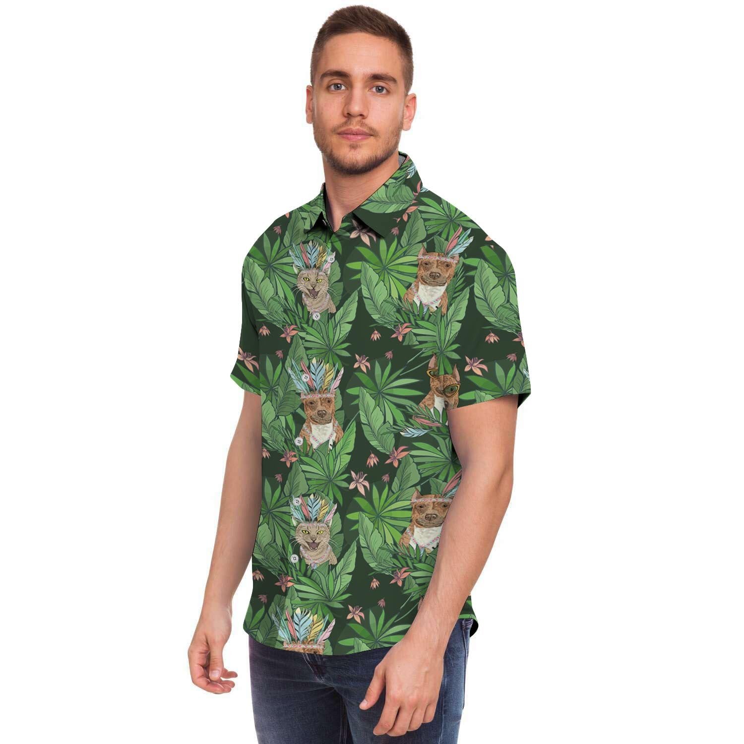 Hawaiian Tropical Pitbull Men's Short Sleeve Shirt-grizzshop