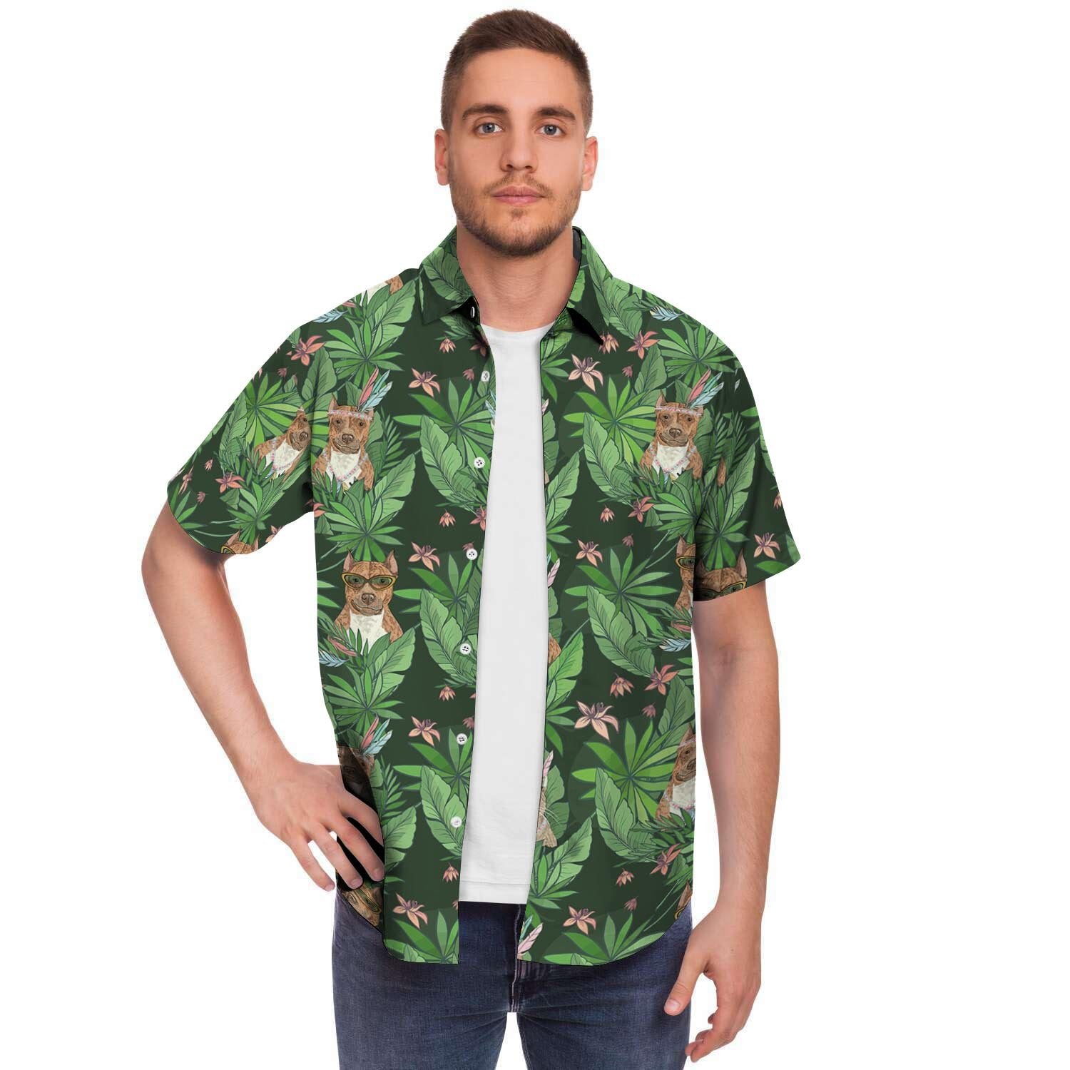 Hawaiian Tropical Pitbull Men's Short Sleeve Shirt-grizzshop