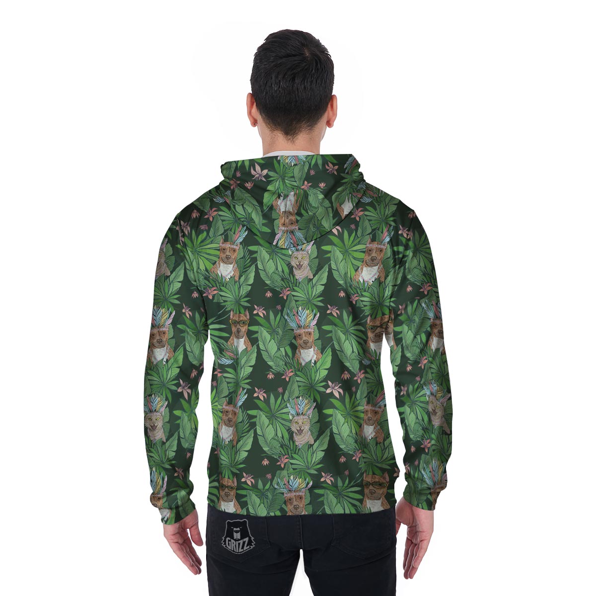 Hawaiian Tropical Pitbull Men's Zip Up Hoodie-grizzshop
