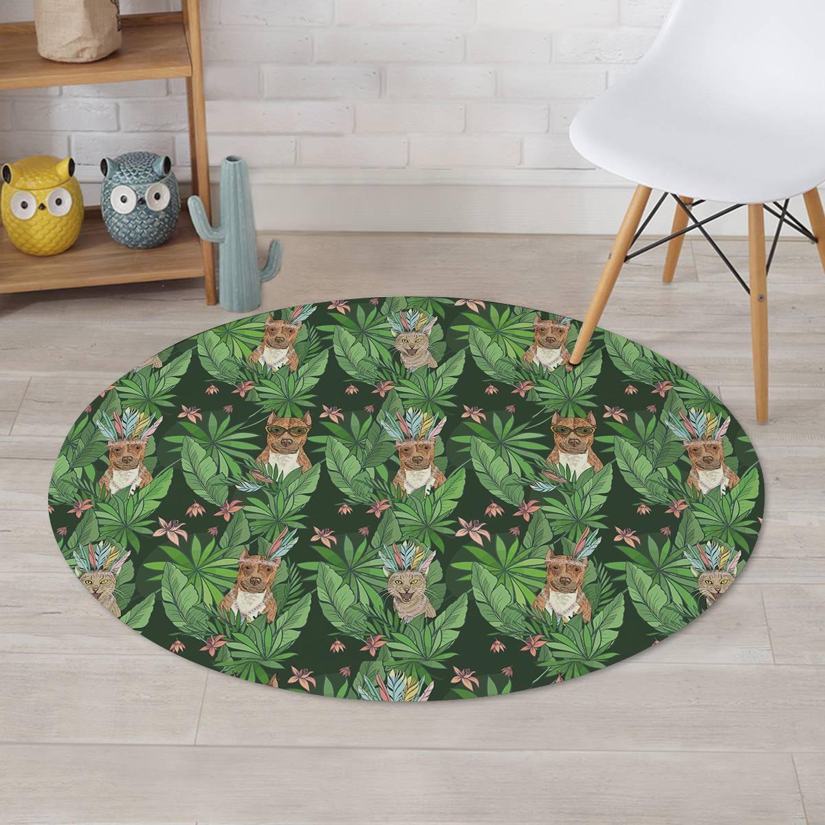 Hawaiian Tropical Pitbull Round Rug-grizzshop