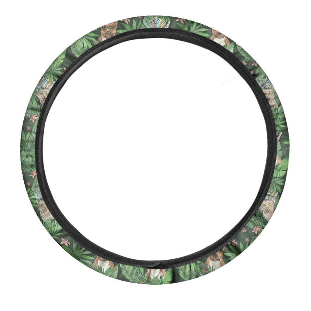 Hawaiian Tropical Pitbull Steering Wheel Cover-grizzshop