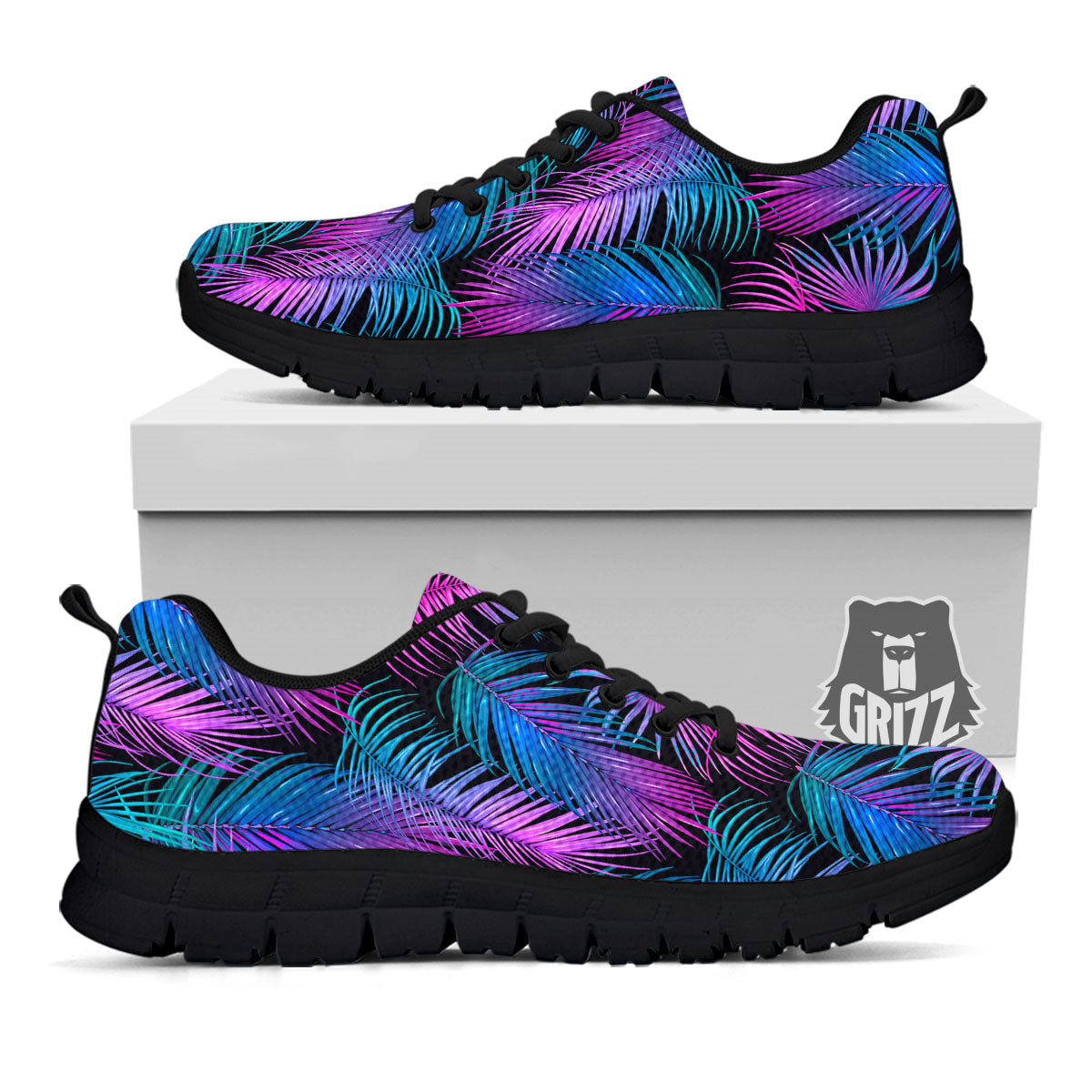 Hawaiian Tropical Purple Print Pattern Black Sneaker-grizzshop