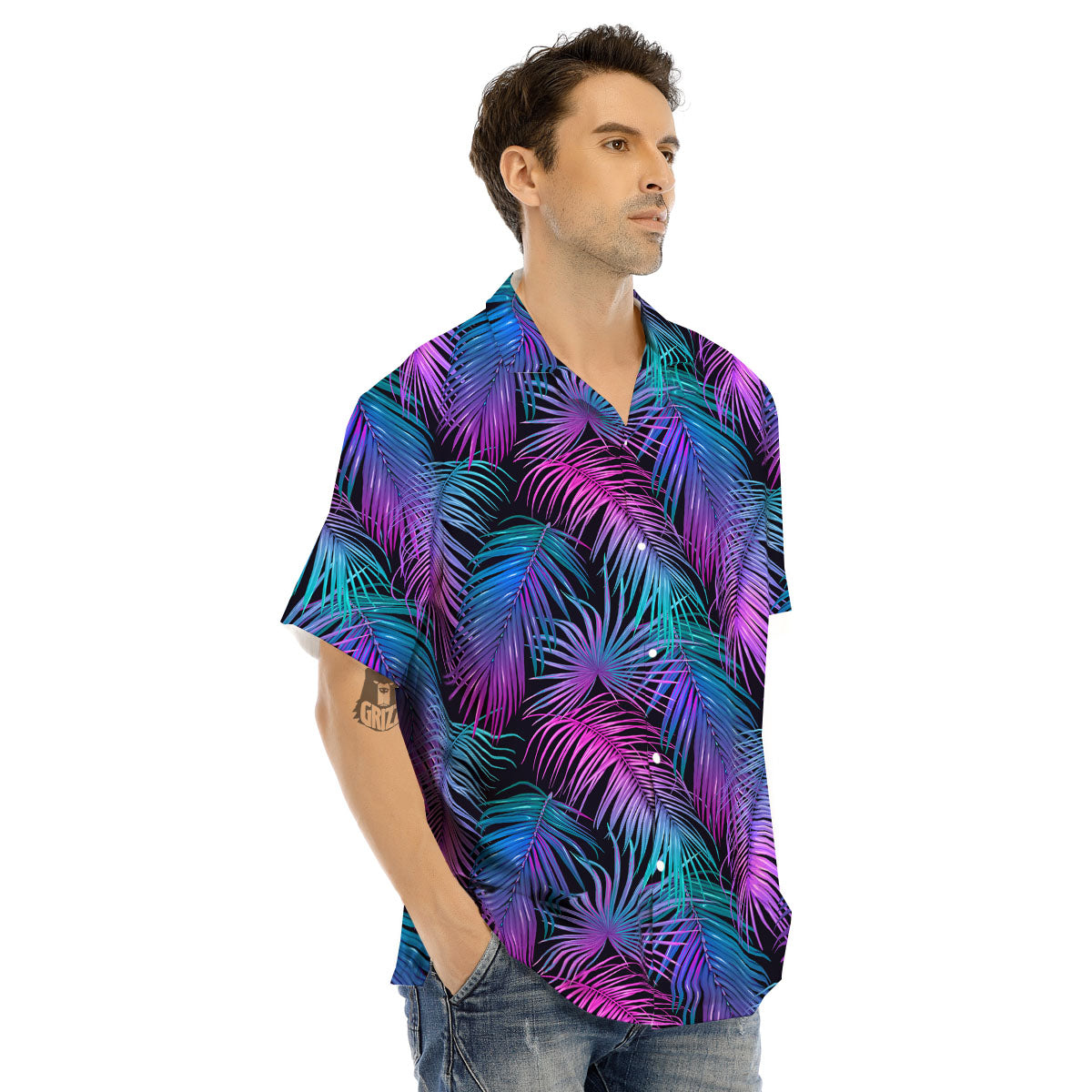 Hawaiian Tropical Purple Print Pattern Men's Hawaiian Shirt-grizzshop