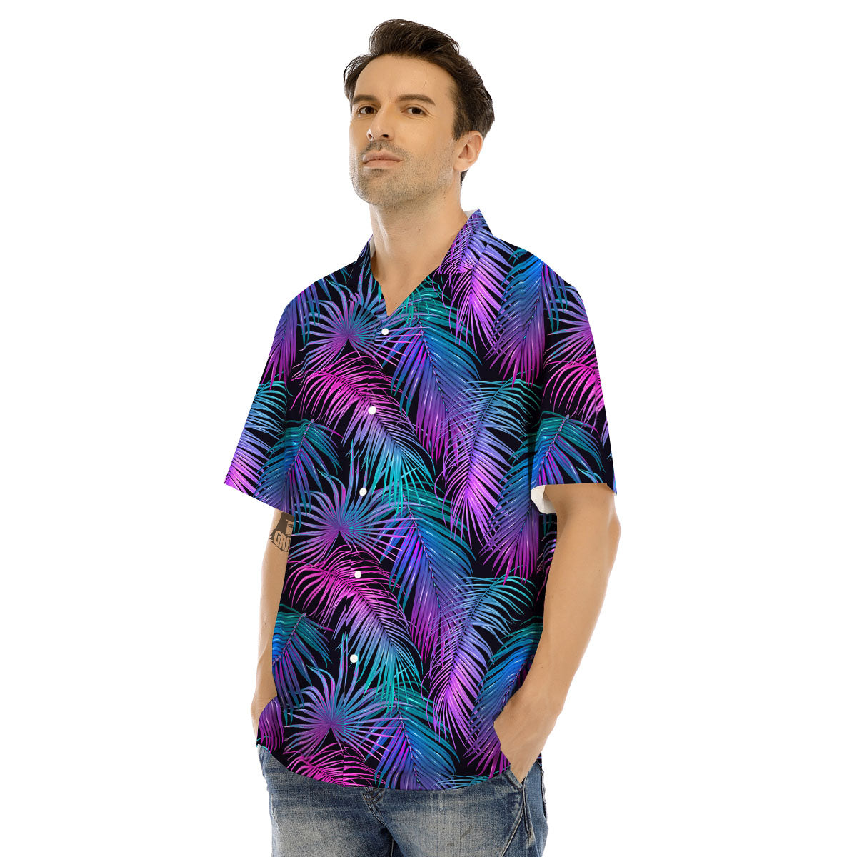 Hawaiian Tropical Purple Print Pattern Men's Hawaiian Shirt-grizzshop
