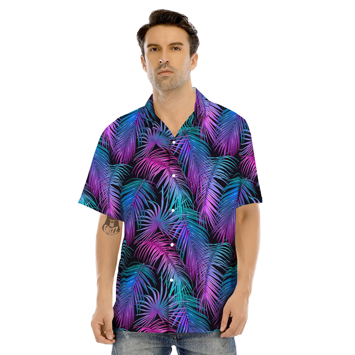 Hawaiian Tropical Purple Print Pattern Men's Hawaiian Shirt-grizzshop