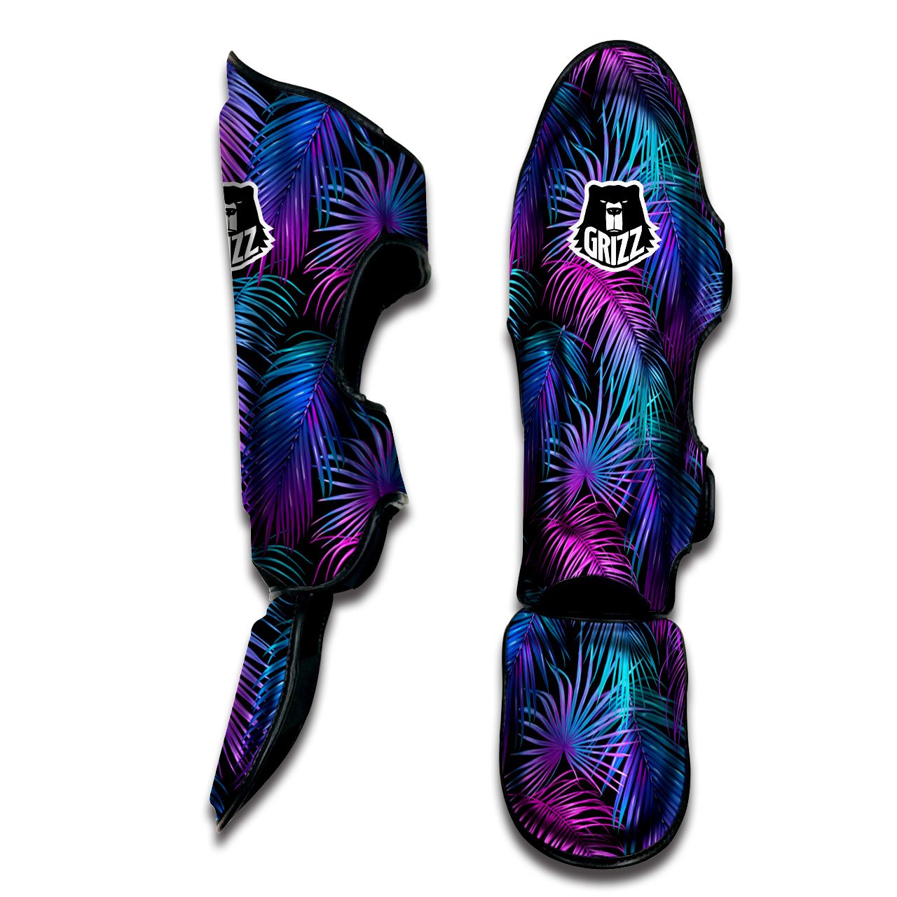 Hawaiian Tropical Purple Print Pattern Muay Thai Shin Guards-grizzshop