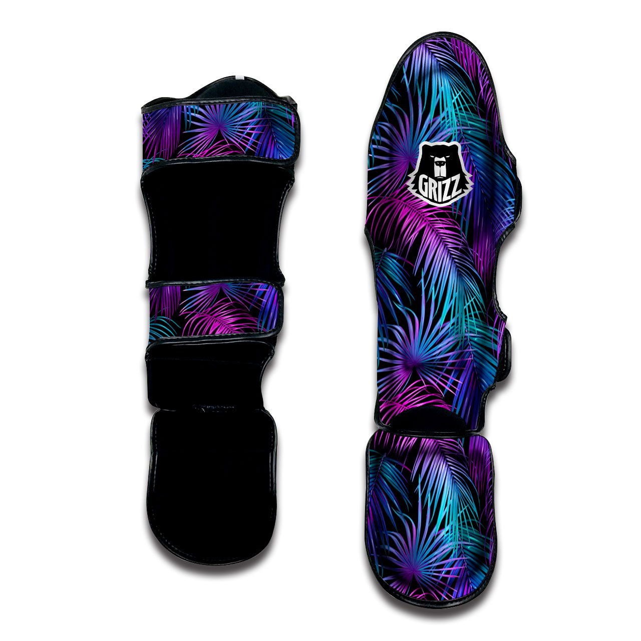 Hawaiian Tropical Purple Print Pattern Muay Thai Shin Guards-grizzshop