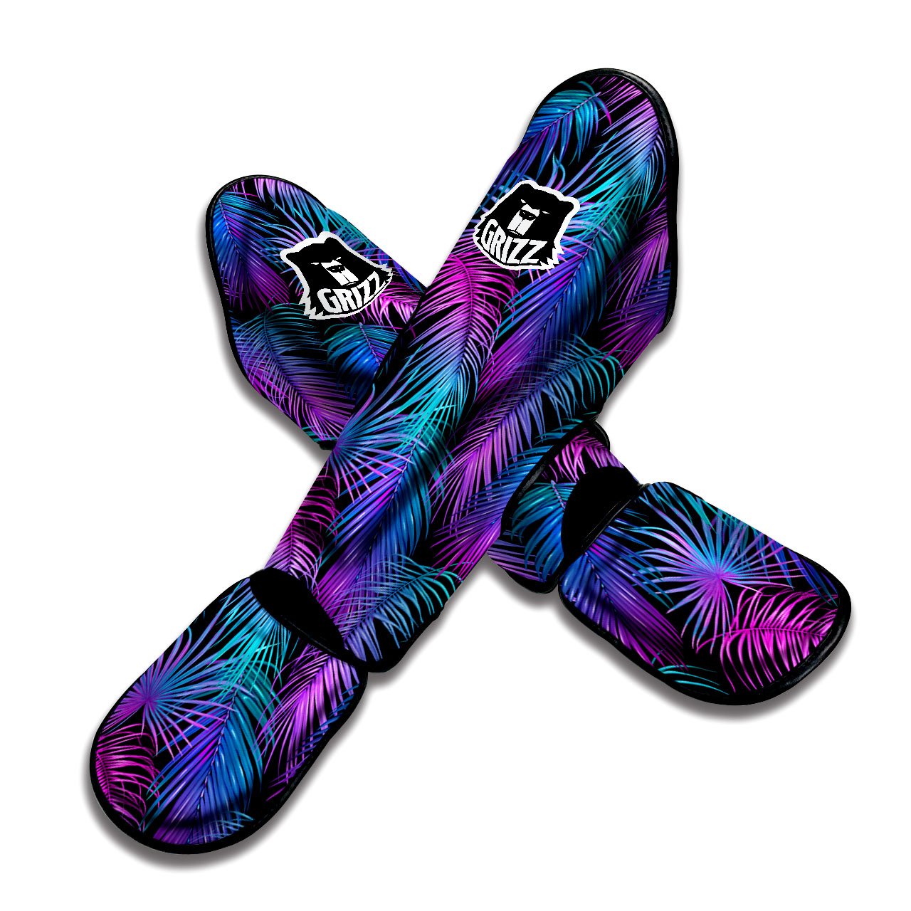 Hawaiian Tropical Purple Print Pattern Muay Thai Shin Guards-grizzshop