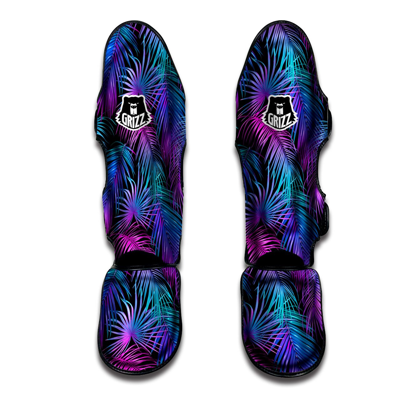 Hawaiian Tropical Purple Print Pattern Muay Thai Shin Guards-grizzshop