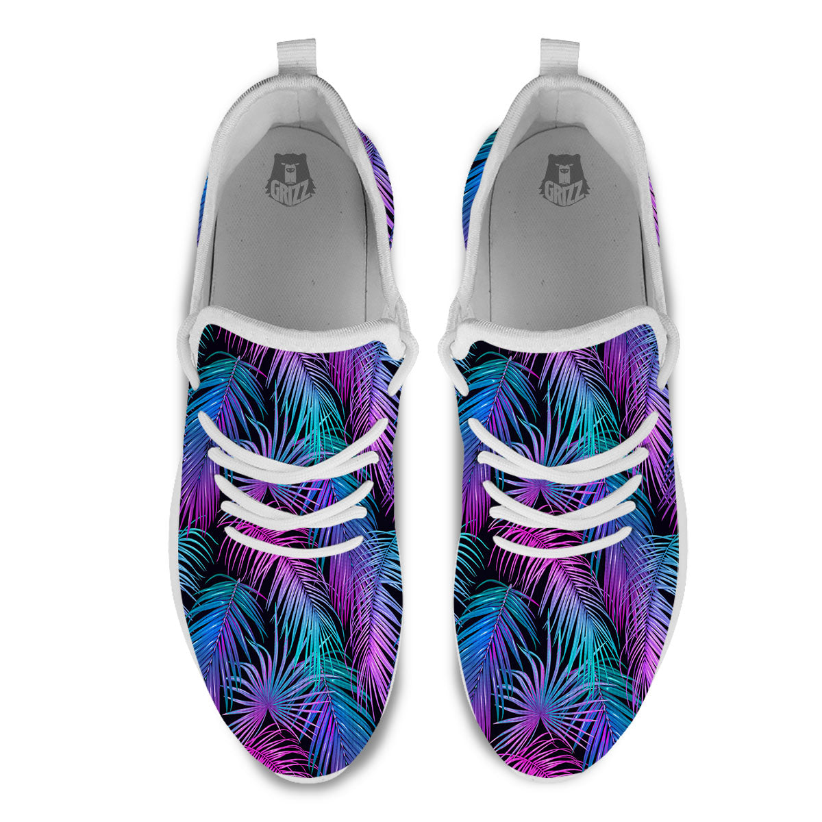 Hawaiian Tropical Purple Print Pattern White Athletic Shoes-grizzshop