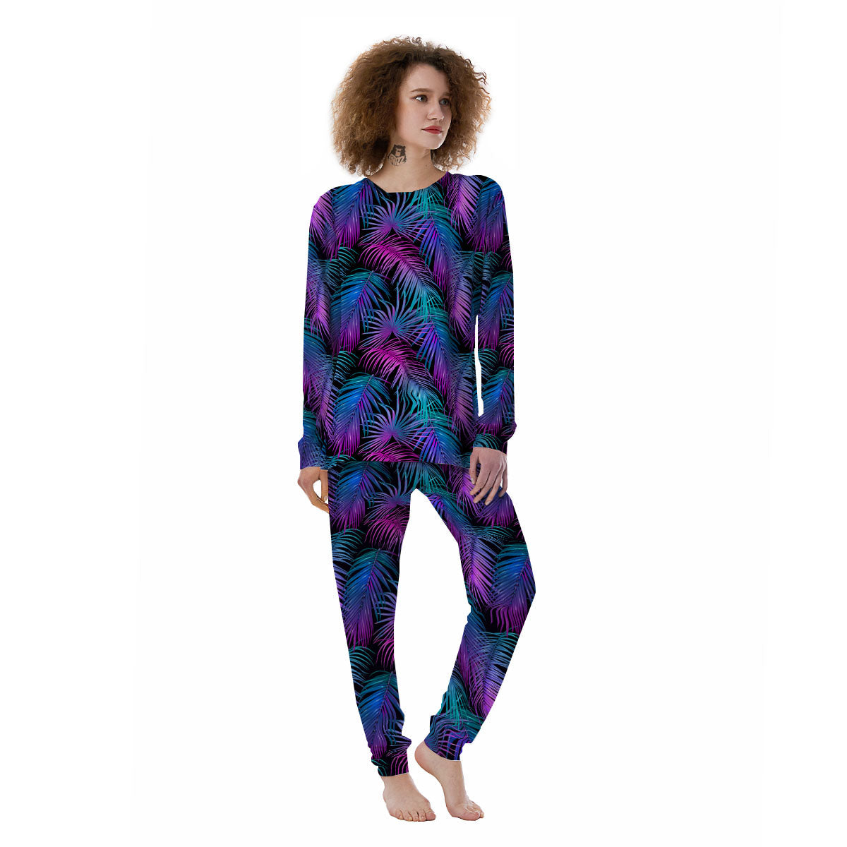 Hawaiian Tropical Purple Print Pattern Women's Pajamas-grizzshop