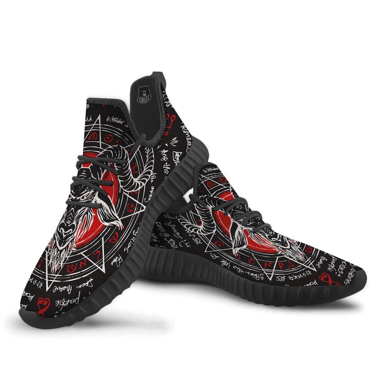 Head Of a Horned Goat Print Black Walking Shoes-grizzshop