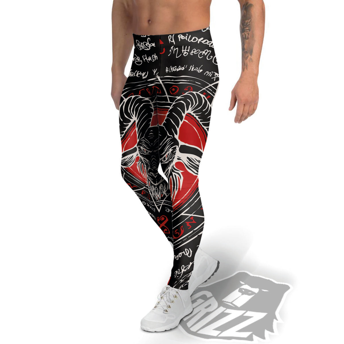Head Of a Horned Goat Print Men's Leggings-grizzshop