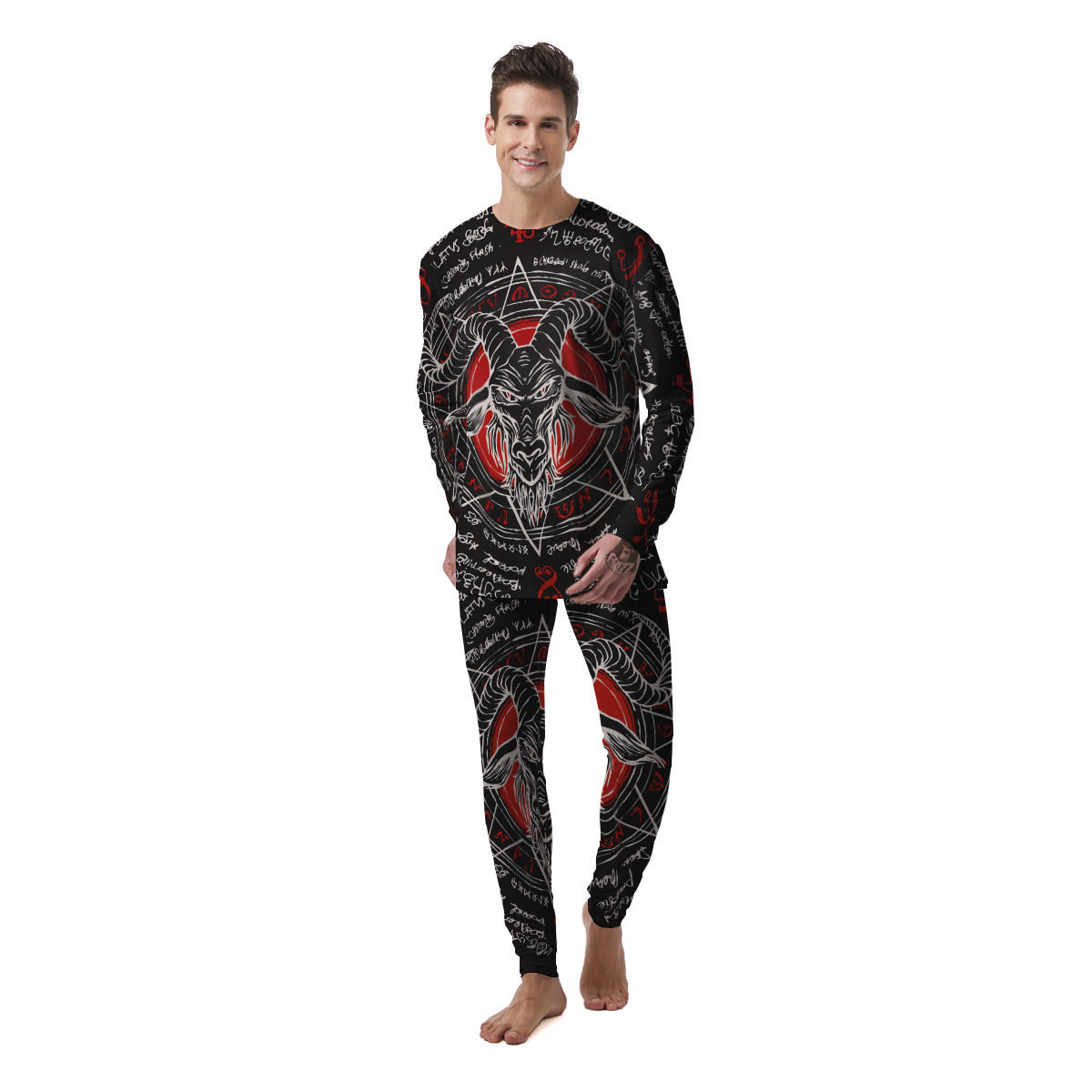 Head Of a Horned Goat Print Men's Pajamas-grizzshop