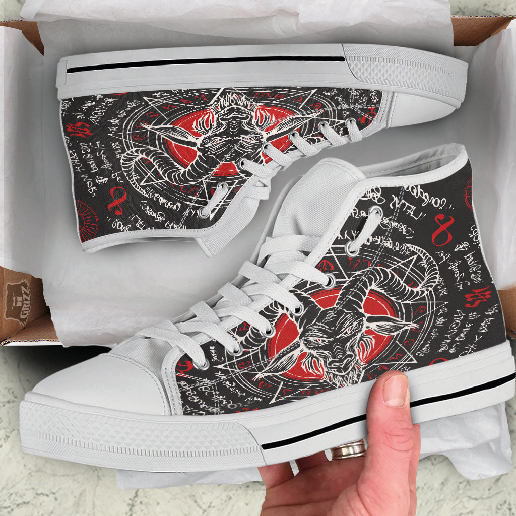 Head Of a Horned Goat Print White High Top Shoes-grizzshop