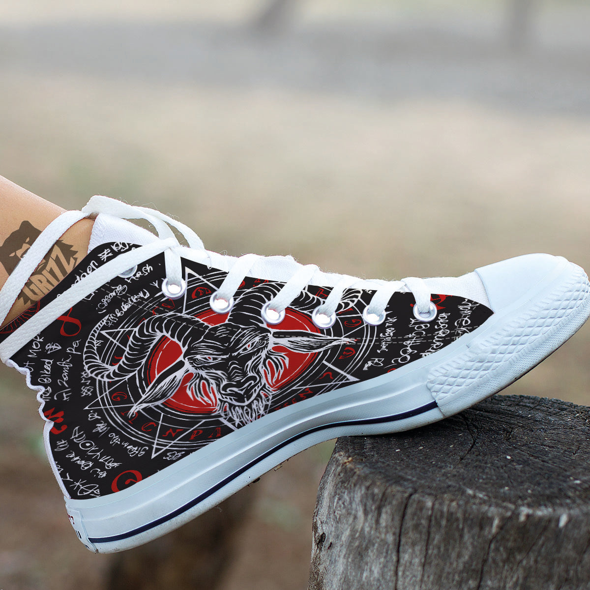 Head Of a Horned Goat Print White High Top Shoes-grizzshop