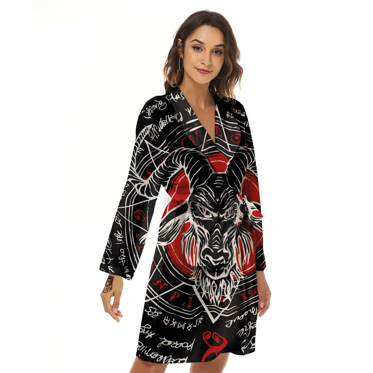 Head Of a Horned Goat Print Women's Robe-grizzshop