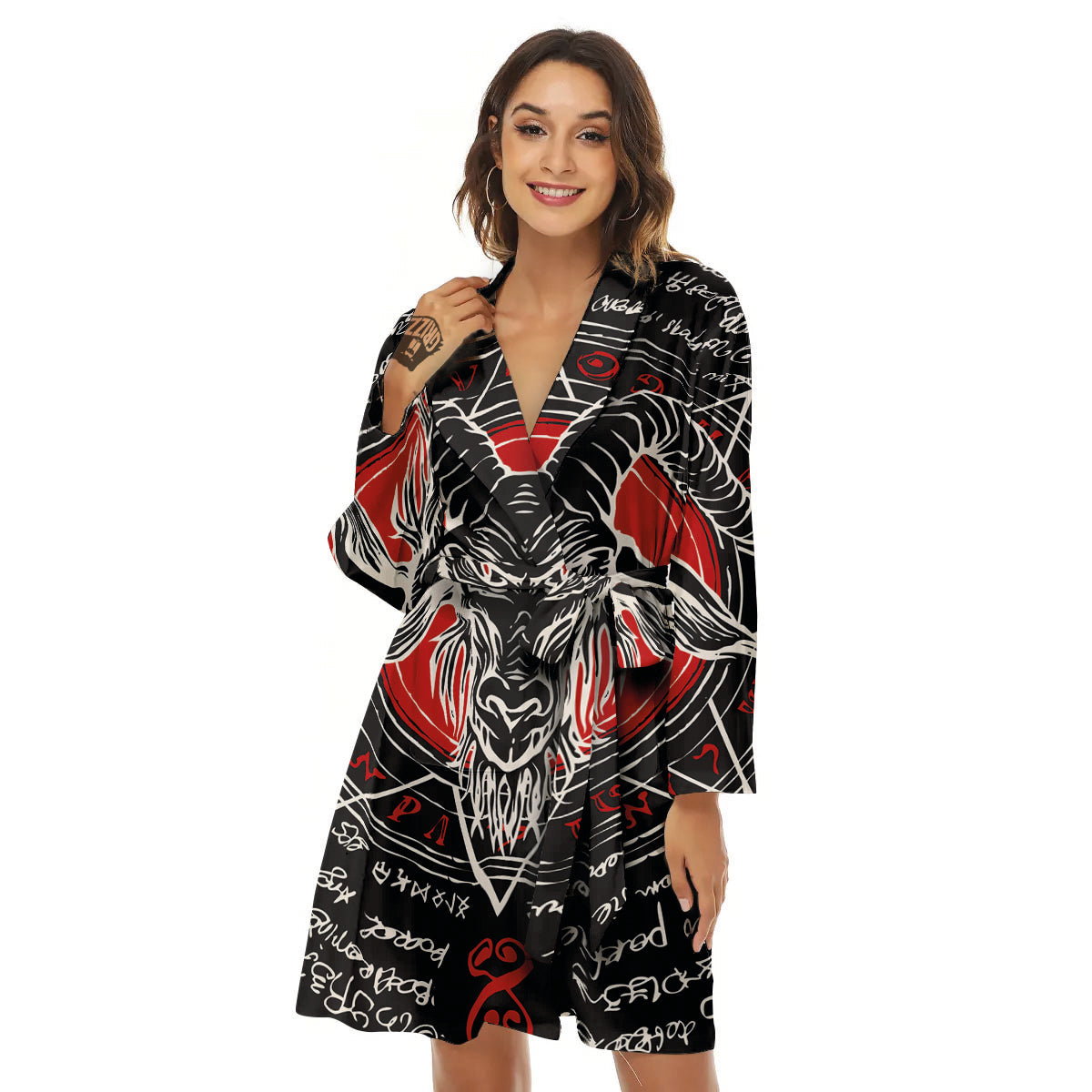 Head Of a Horned Goat Print Women's Robe-grizzshop